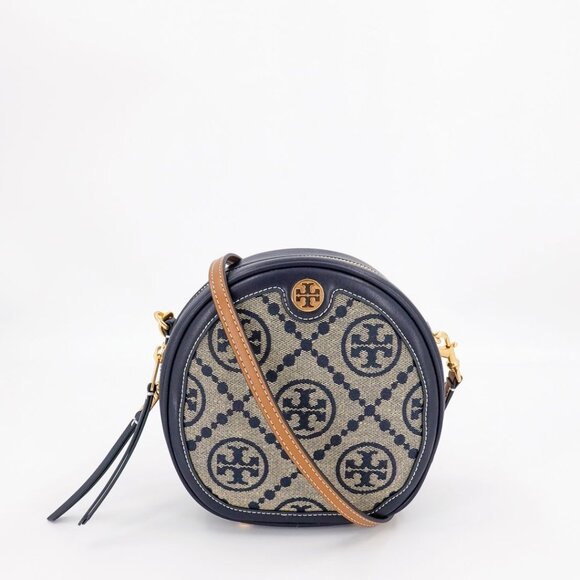 Tory Burch T Monogram Jacquard Moon Crossbody Bag Blue - Picture 2 of 15